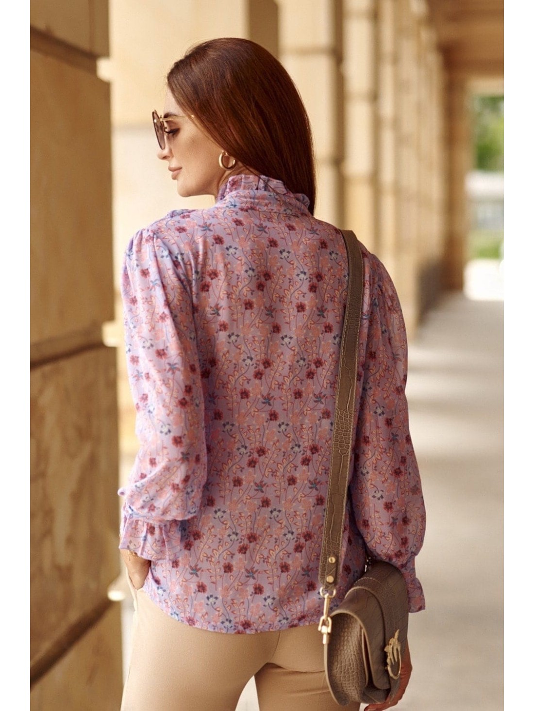 Chiffon shirt with flowers, purple 8100 - Online store - Boutique